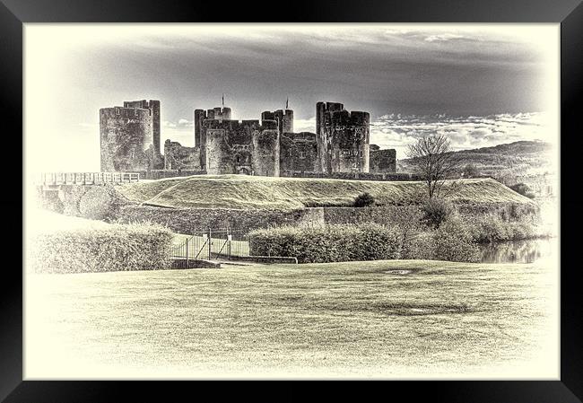 Caerphilly Castle toned Framed Print by Steve Purnell