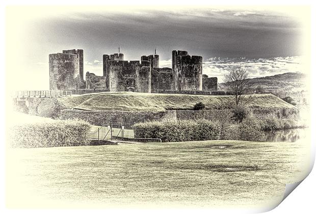 Caerphilly Castle toned Print by Steve Purnell