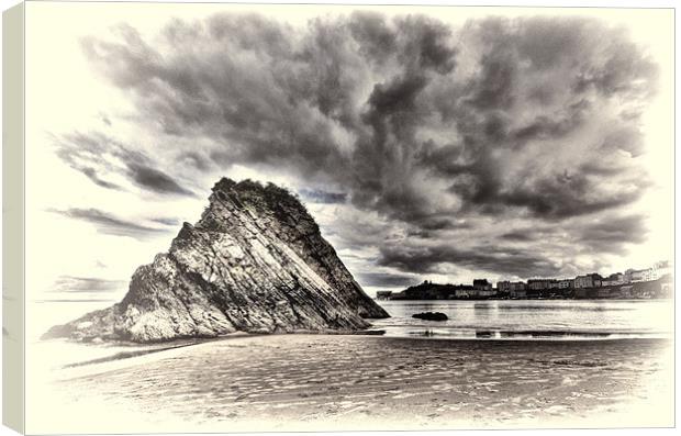 Goscar Rock Tenby Pembrokeshire toned Canvas Print by Steve Purnell