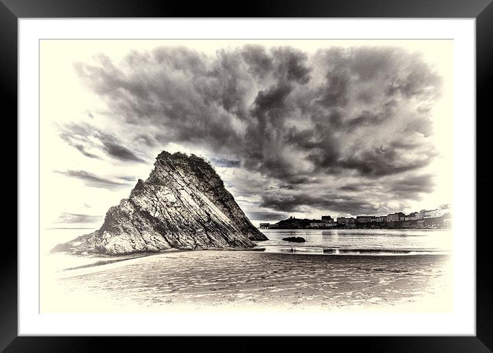 Goscar Rock Tenby Pembrokeshire toned Framed Mounted Print by Steve Purnell