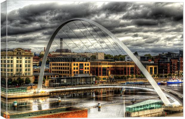Newcastle Millennium Bridge and Quayside. Canvas Print by Kevin Tate