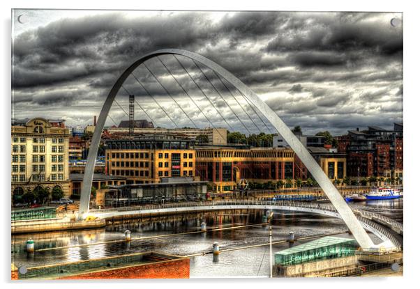 Newcastle Millennium Bridge and Quayside. Acrylic by Kevin Tate