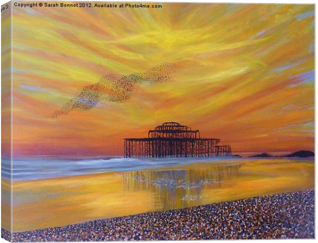 West Pier Sunset Canvas Print by Sarah Bonnot