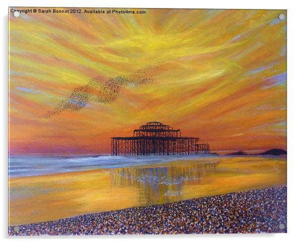 West Pier Sunset Acrylic by Sarah Bonnot