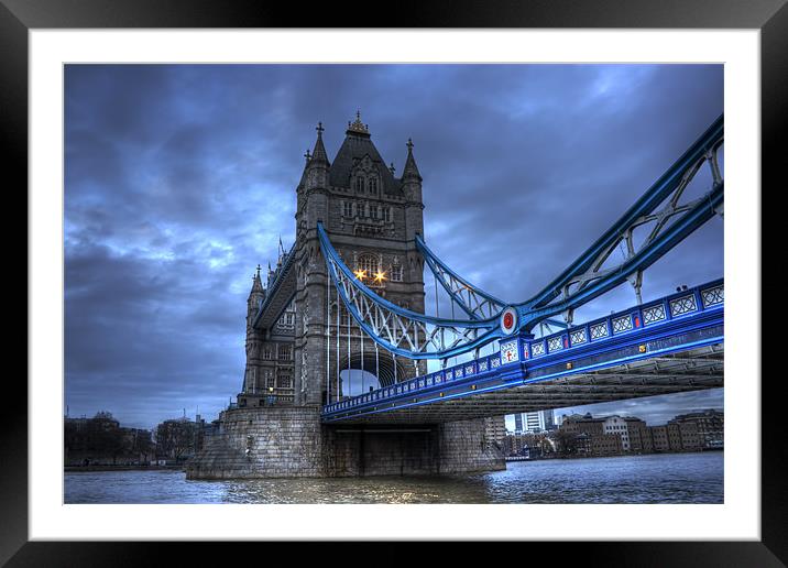 Tower Bridge in Blue Framed Mounted Print by Dean Messenger