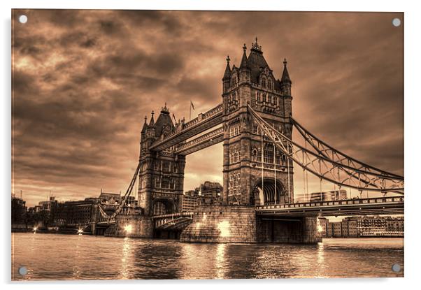 Tower Bridge Sepia Acrylic by Dean Messenger
