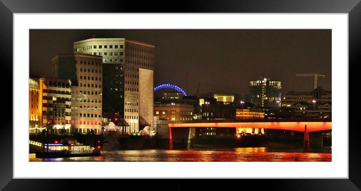 Southwark Bridge & London Eye. Framed Mounted Print by Becky Dix