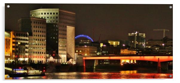Southwark Bridge & London Eye. Acrylic by Becky Dix