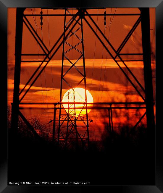 Dawn Through Pylons Framed Print by Stan Owen