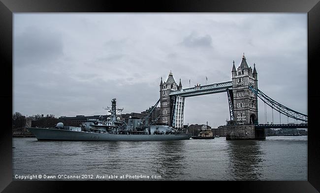 HMS St. Alban's at Tower Bridge Framed Print by Dawn O'Connor