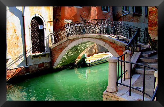 Bridge in Venice Framed Print by barbara walsh