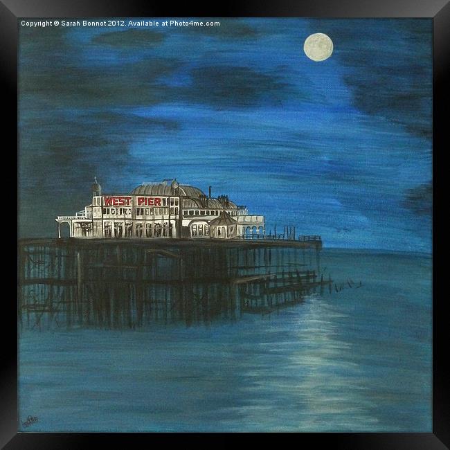 Moonlit West Pier Framed Print by Sarah Bonnot