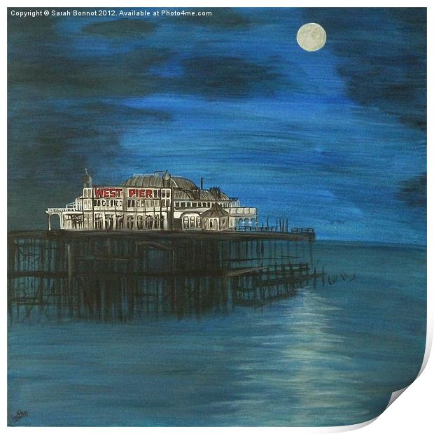 Moonlit West Pier Print by Sarah Bonnot
