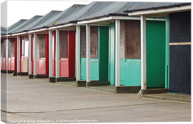 Beach Huts Closed For Winter Canvas Print by philip milner