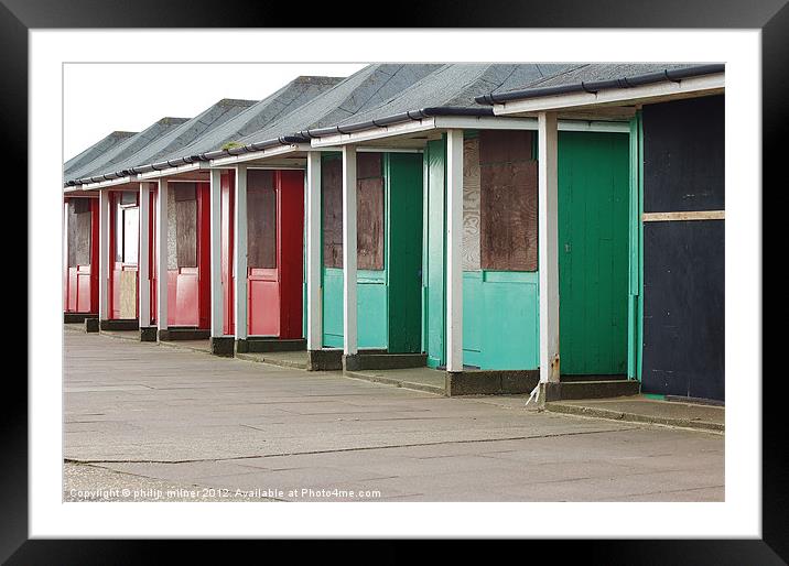 Beach Huts Closed For Winter Framed Mounted Print by philip milner