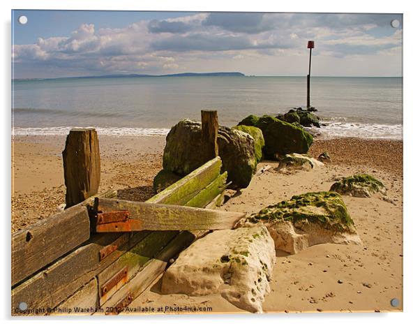 Sea Defence Avon Beach Acrylic by Phil Wareham