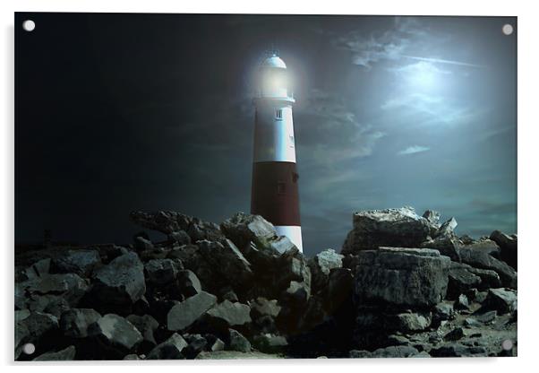 Portland Lighthouse at night Acrylic by Dean Messenger