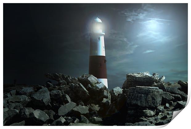 Portland Lighthouse at night Print by Dean Messenger