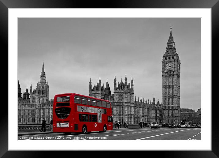 Big Ben and Red London Bus Framed Mounted Print by Alice Gosling