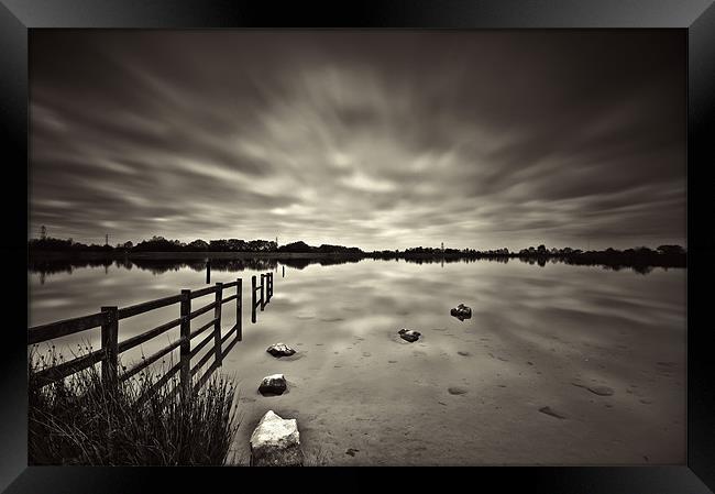 Lake Long Exposure Dark Mono Framed Print by Steve Purnell