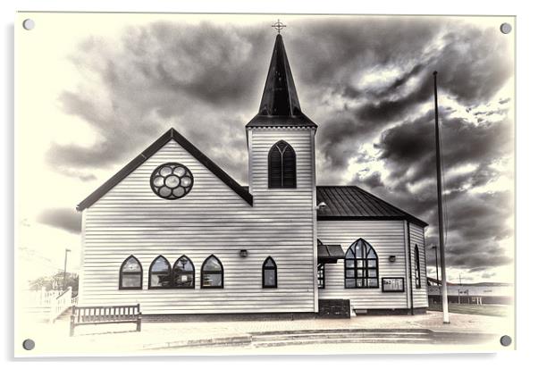 Norwegian Church Cardiff Bay Toned Acrylic by Steve Purnell