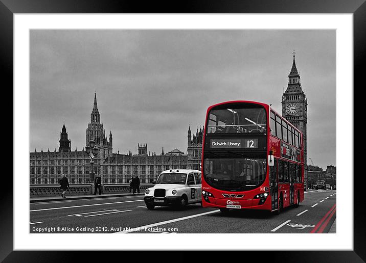 Red Bus and Big Ben Framed Mounted Print by Alice Gosling