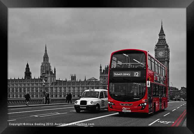 Red Bus and Big Ben Framed Print by Alice Gosling