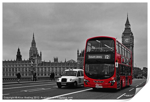 Red Bus and Big Ben Print by Alice Gosling