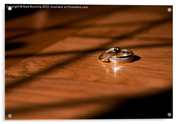 Wedding rings on a table Acrylic by Mark Bunning