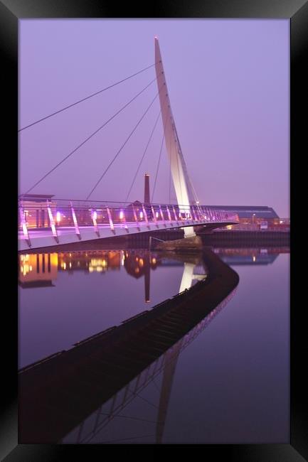 Sail Bridge Reflections. Framed Print by Becky Dix