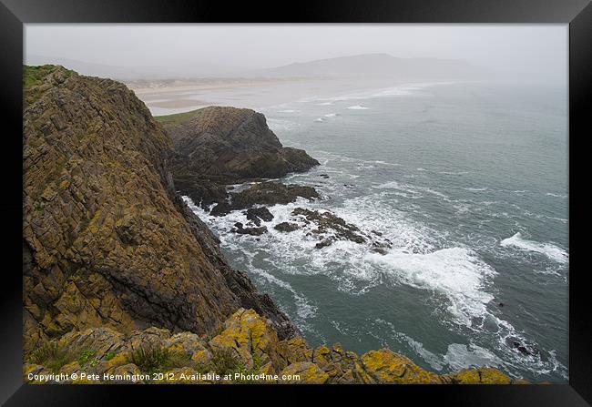 Rhossili beach from Burry Holms Framed Print by Pete Hemington