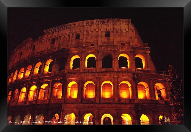 Roman Colosseum at night Framed Print by Tom Hard