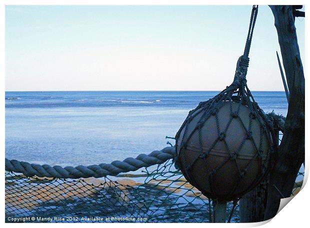 Fishing net and marker buoy Print by Mandy Rice