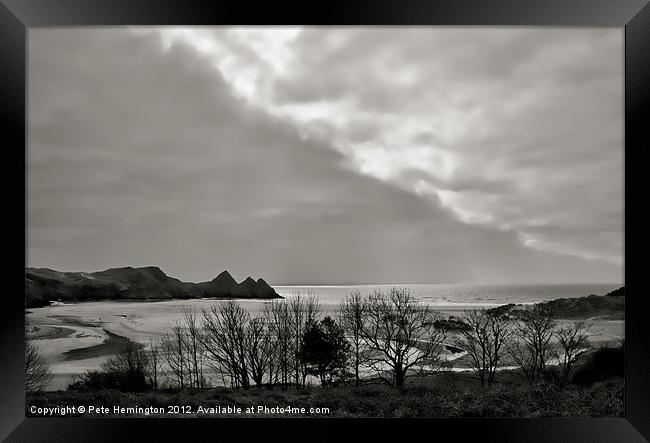 Weather front at 3 cliffs bay Framed Print by Pete Hemington