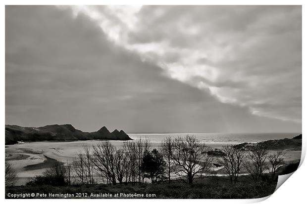 Weather front at 3 cliffs bay Print by Pete Hemington