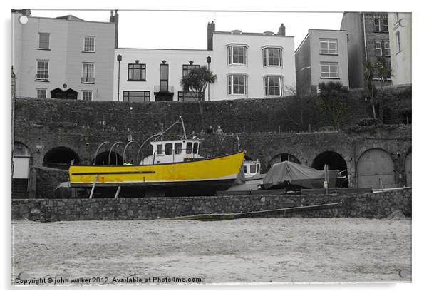Yellow Fishing Boat Acrylic by john walker