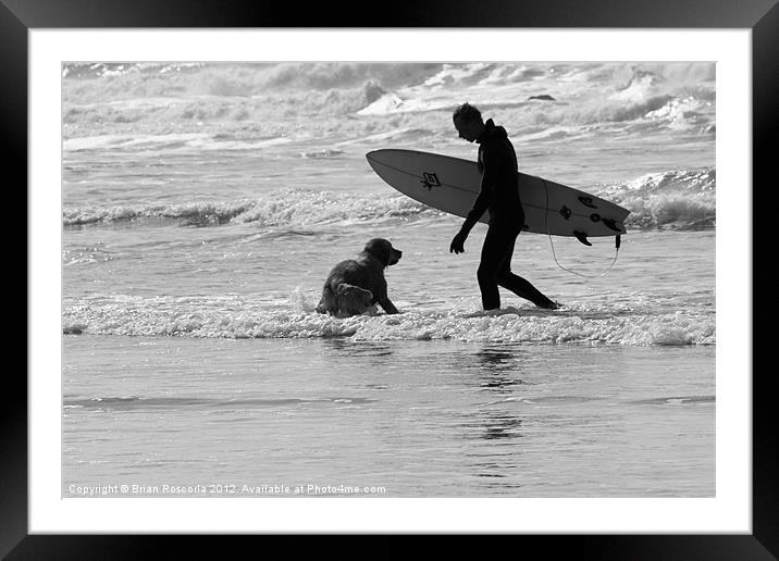 One Surfer And His Dog Framed Mounted Print by Brian Roscorla