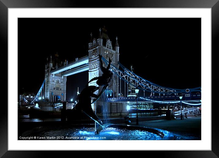 Dolphin, Girl, and Tower Bridge Framed Mounted Print by Karen Martin