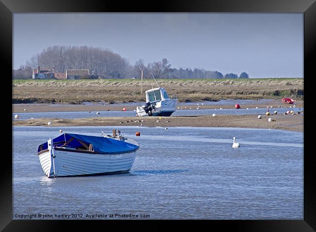 Boats in the Creek at Burnham Overy Staithe Framed Print by john hartley