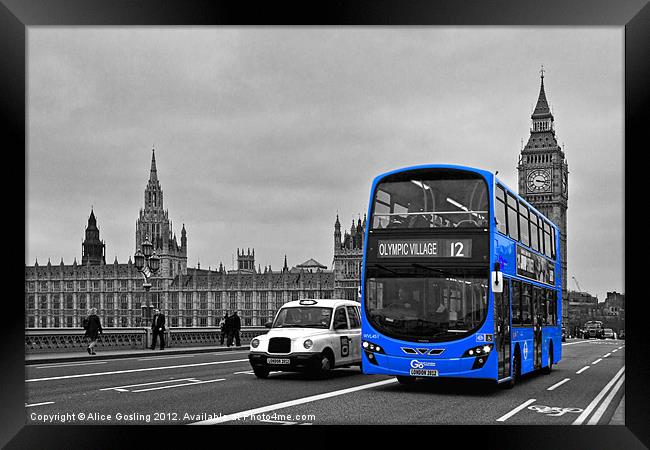 Blue Bus and Big Ben Framed Print by Alice Gosling