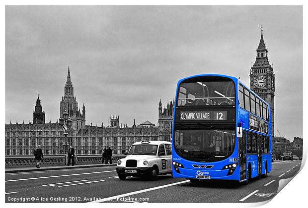 Blue Bus and Big Ben Print by Alice Gosling