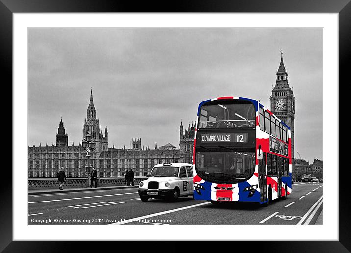 Union Jack Bus and Big Ben Framed Mounted Print by Alice Gosling