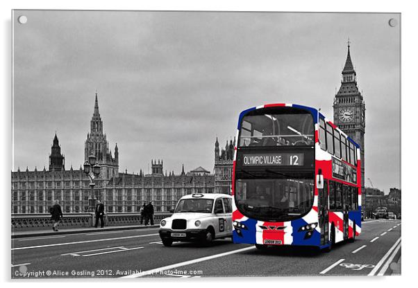Union Jack Bus and Big Ben Acrylic by Alice Gosling