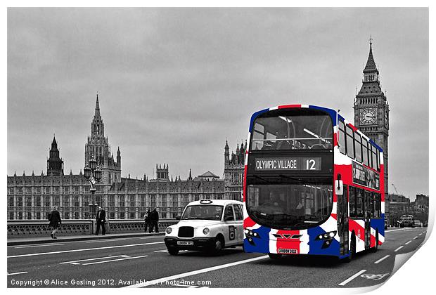 Union Jack Bus and Big Ben Print by Alice Gosling
