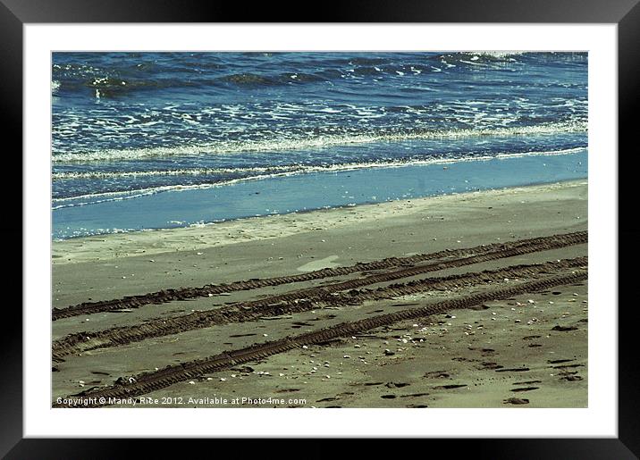 Tyre tracks on beach Framed Mounted Print by Mandy Rice