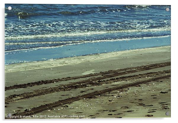 Tyre tracks on beach Acrylic by Mandy Rice