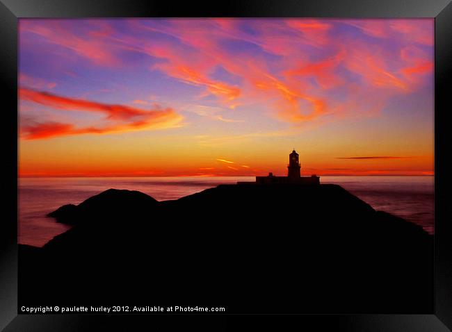 StrumbleHead LightHouse Silhouette. Framed Print by paulette hurley