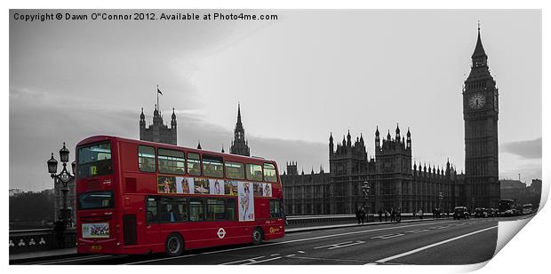 Red London Bus at Westminster Print by Dawn O'Connor