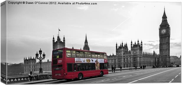 Red London Bus at Westminster Canvas Print by Dawn O'Connor