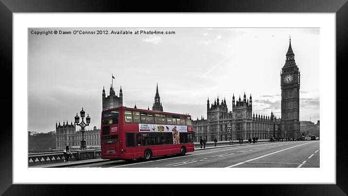 Red London Bus at Westminster Framed Mounted Print by Dawn O'Connor